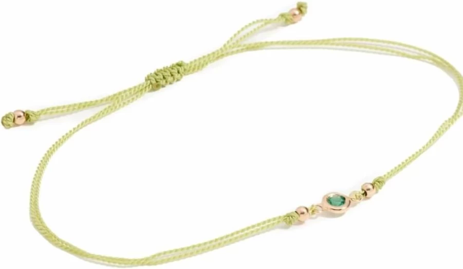 ZOE CHICCO 14K Gold Emerald Green Cord Bracelet for Women - Floating Gemstone Dainty Jewelry