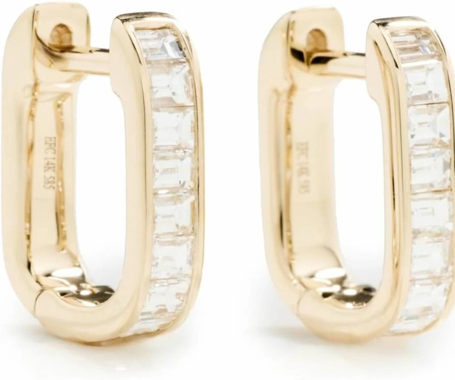 EF Collection 14K Gold Baguette Jumbo Lola Huggie Hoop Earrings for Women