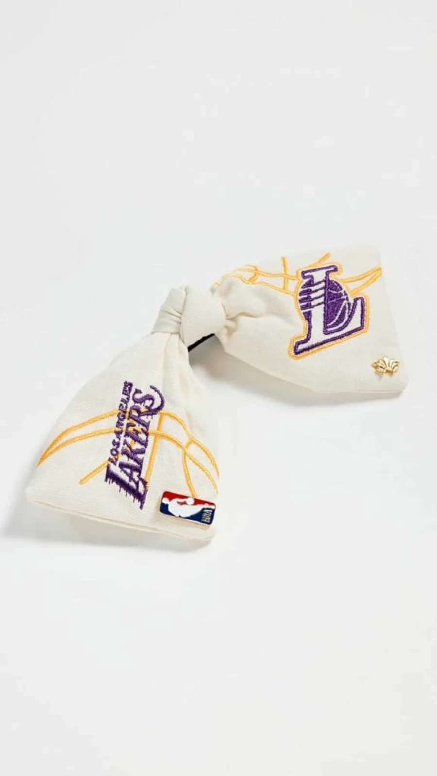 Lele Sadoughi Women's Embroidered Bow Headband - Ivory Off White, Lakers Collaboration, Fashion Hair Accessory