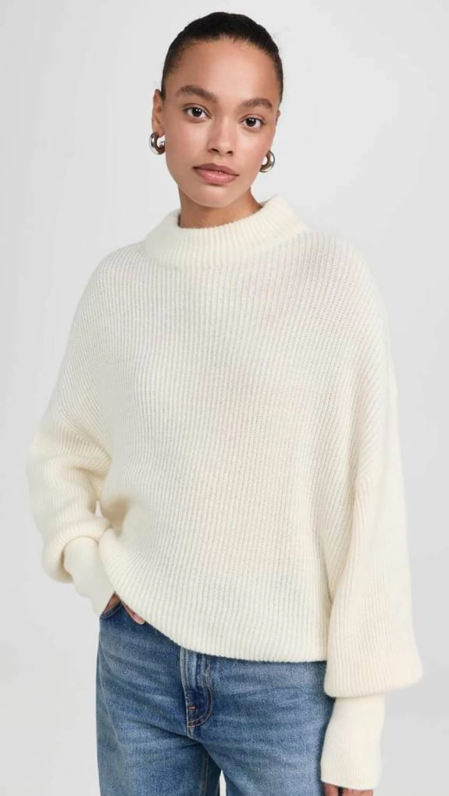Closed Women's Cropped Funnel Neck Sweater - Soft Knit Pullover Top