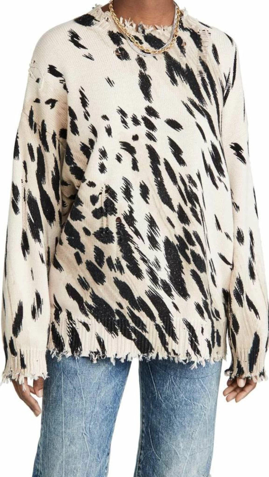 R13 Women's Cheetah Print Oversized Sweater Crew Neck Casual Pullover