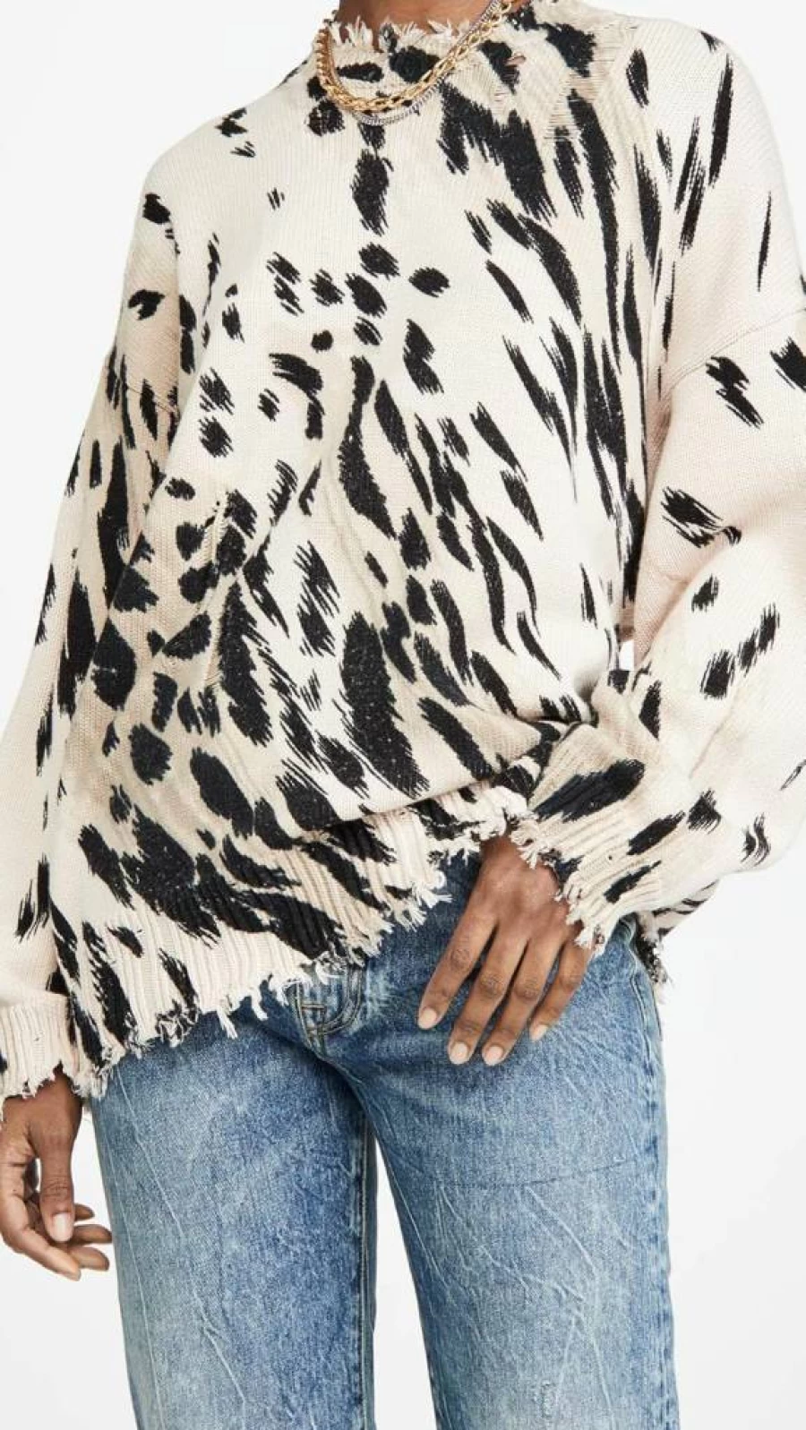 R13 Women's Cheetah Print Oversized Sweater Crew Neck Casual Pullover