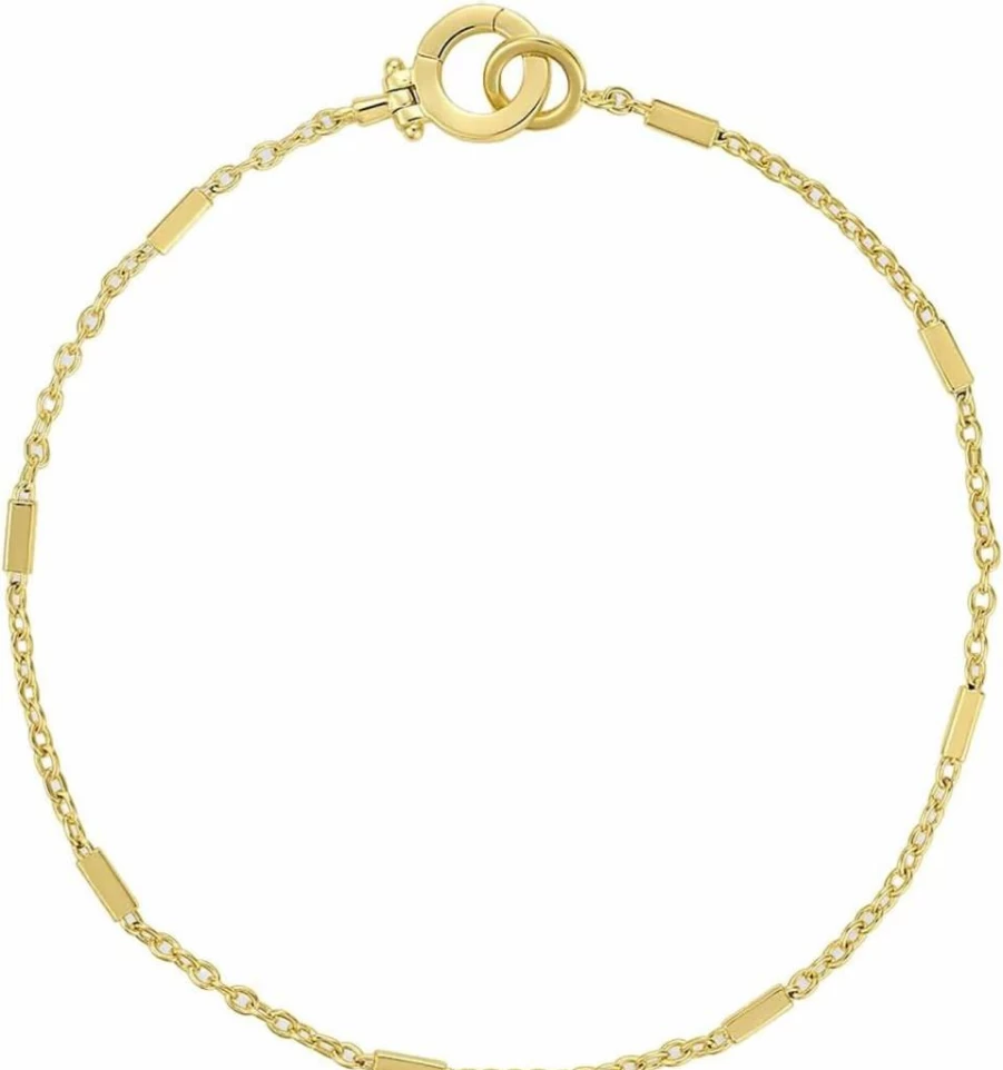 Gorjana Tatum 18K Gold Plated Bracelet - Dainty Chain Minimalist Layering Jewelry with Bar Accents - Secure Hinge Closure