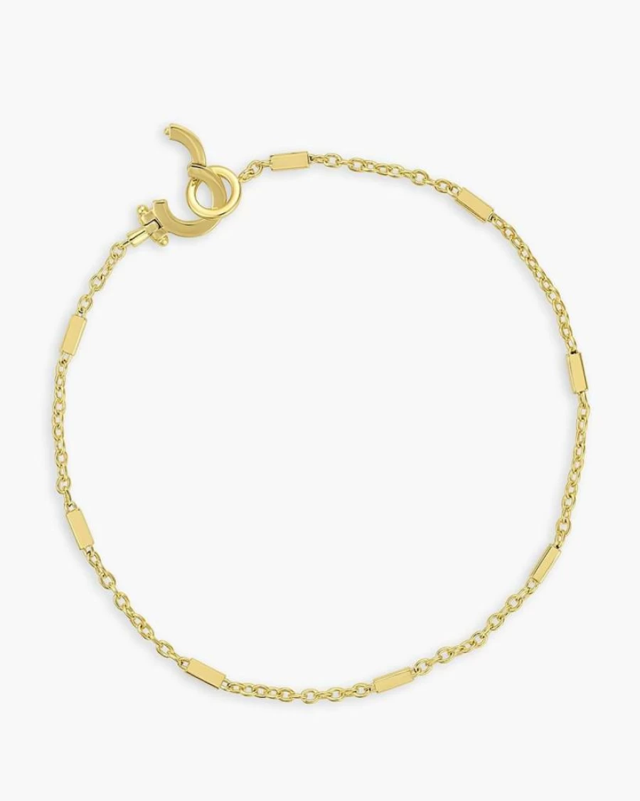 Gorjana Tatum 18K Gold Plated Bracelet - Dainty Chain Minimalist Layering Jewelry with Bar Accents - Secure Hinge Closure