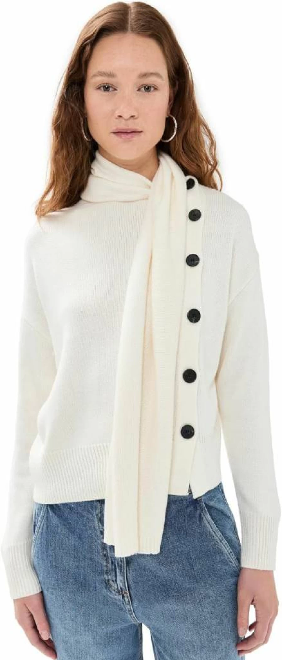 Pixie Market Women's Asymmetric Button-Up Sweater with Detachable Neck Scarf
