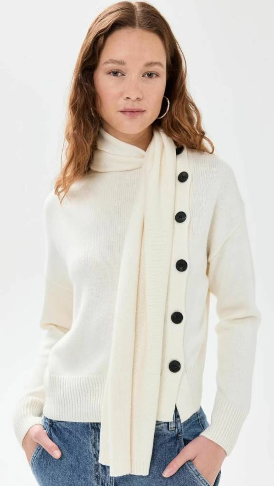 Pixie Market Women's Asymmetric Button-Up Sweater with Detachable Neck Scarf