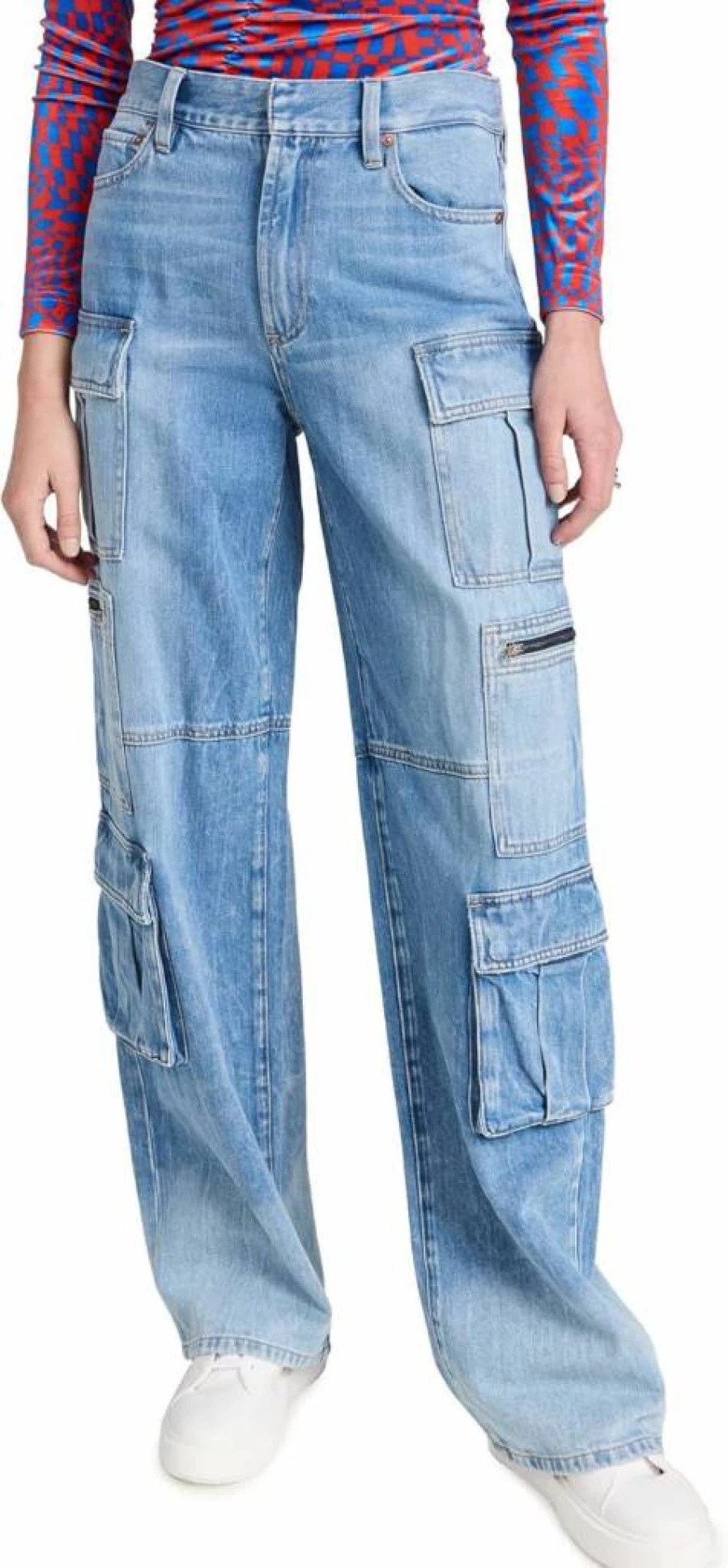 alice + olivia Women's Cay Relaxed Fit Denim Cargo Pants High-Waisted Baggy Jeans