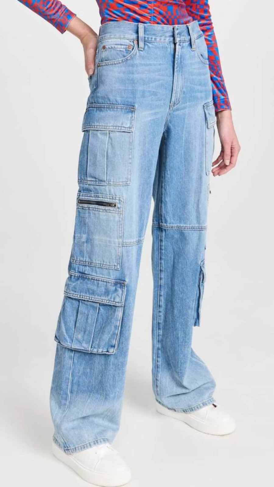 alice + olivia Women's Cay Relaxed Fit Denim Cargo Pants High-Waisted Baggy Jeans