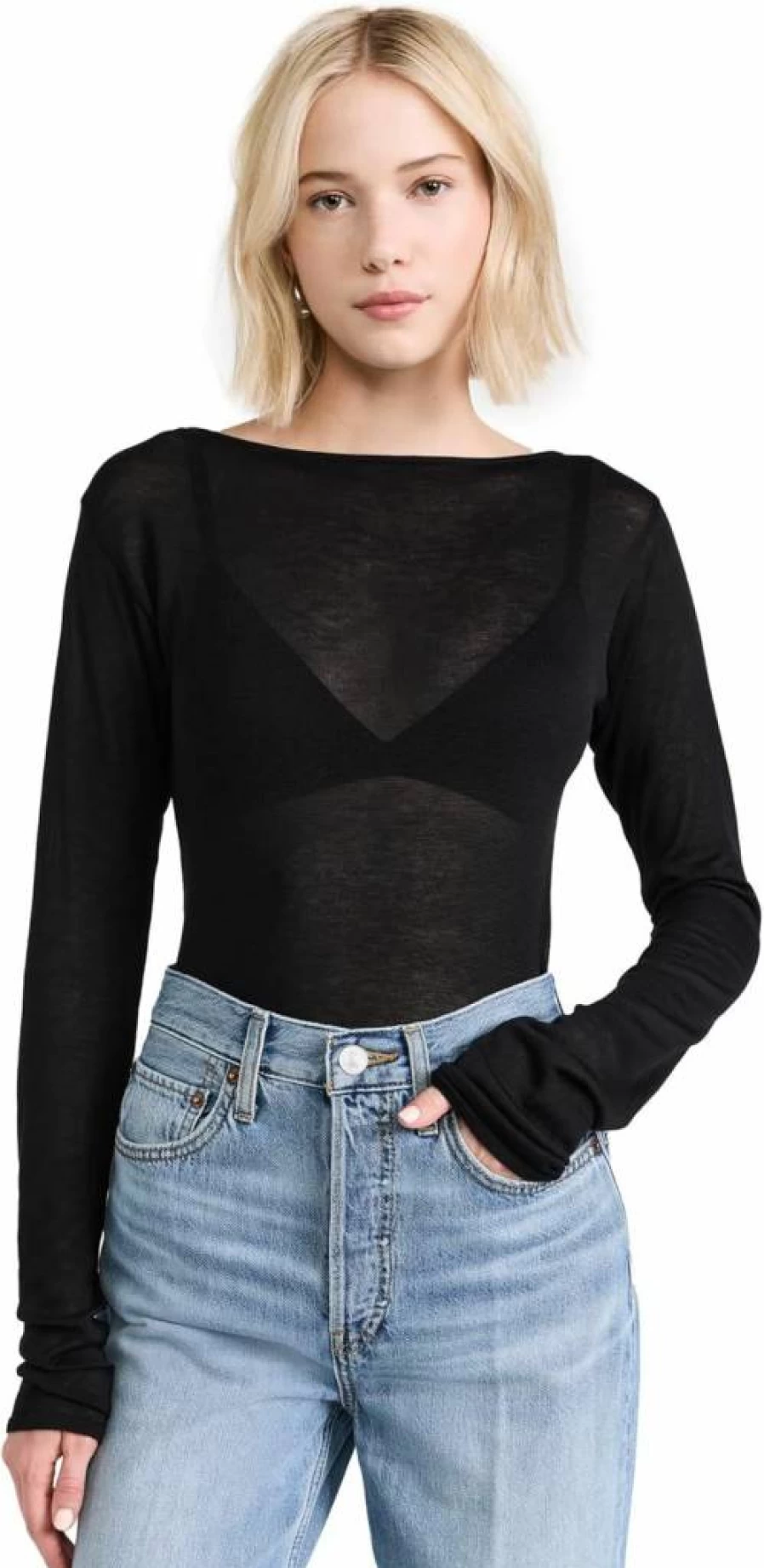 DL1961 Women's Boat Neck Long Sleeve T-Shirt | Soft Stretch Casual Top