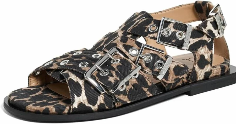 Ganni Women's Leather Buckle Strap Flat Sandals - Comfortable Casual Slip-On Footwear