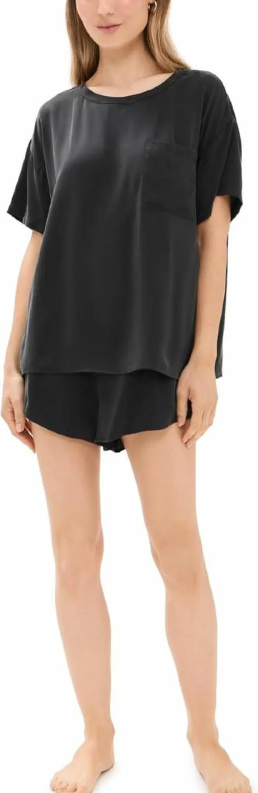Lunya Women's Washable Silk Sleep Tee & Shorts Set - Soft Luxury Pajamas