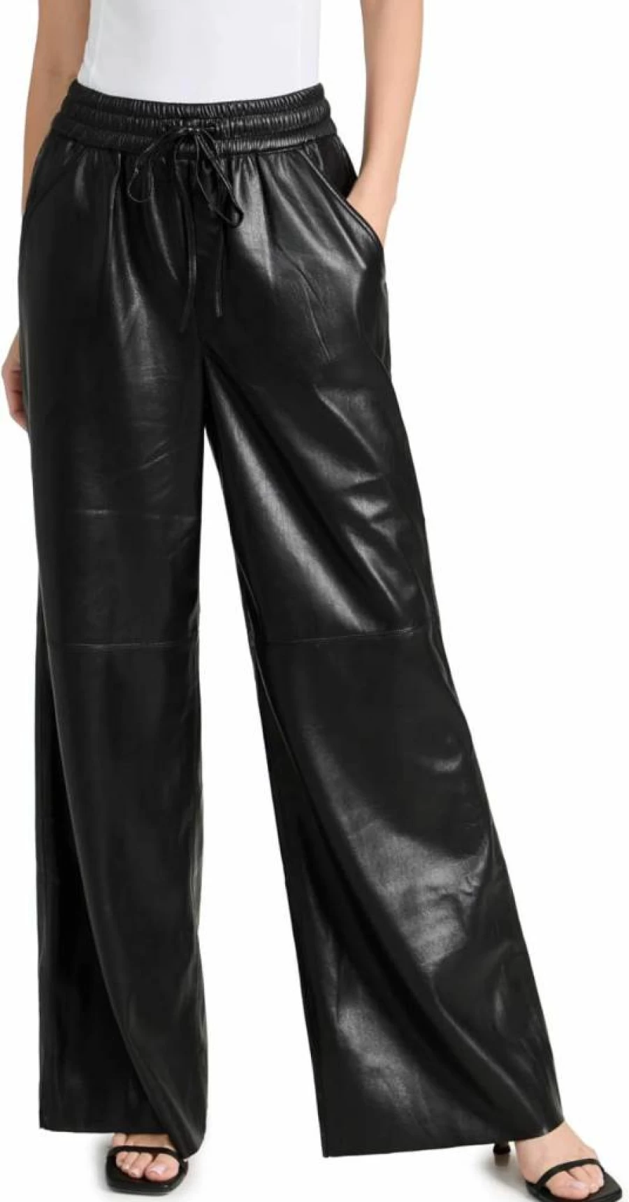 Good American Women's Genuine Leather Wide Leg Pants - Stylish & Comfortable High-Waisted Trousers