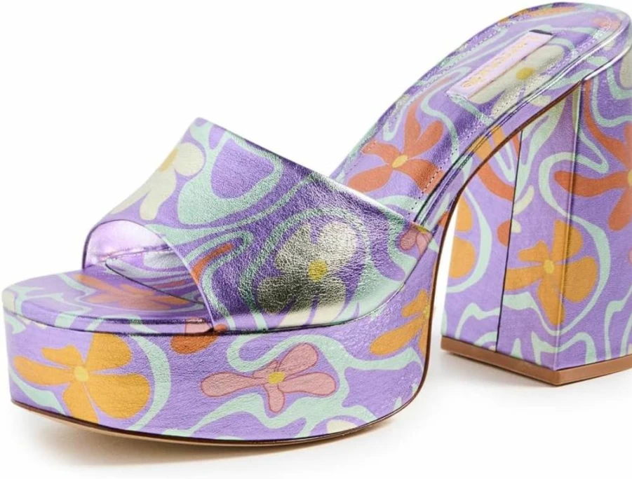 Larroude Women's Dolly Mules - Lilac & Purple Printed Slide-On Shoes - US Size 11 Medium