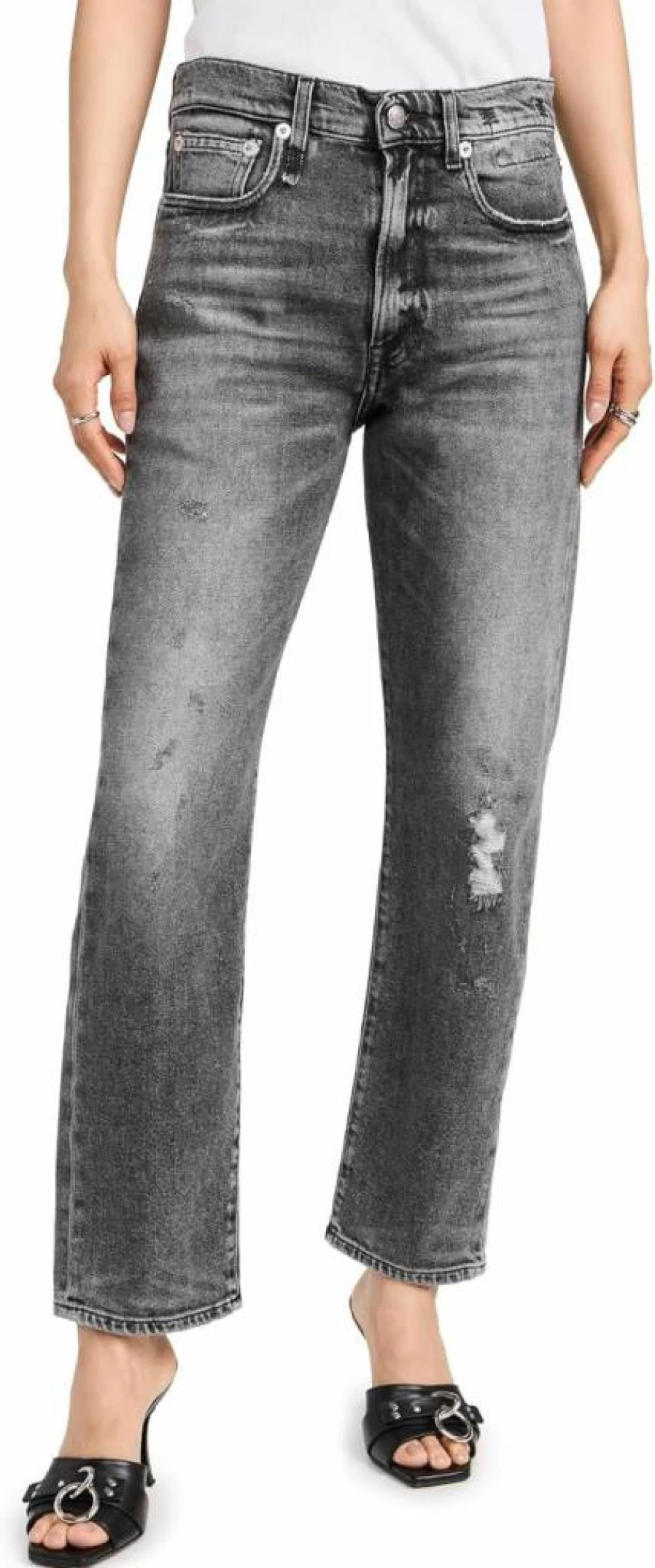 R13 Women's Distressed Boyfriend Jeans - High Waisted Relaxed Fit Denim Pants