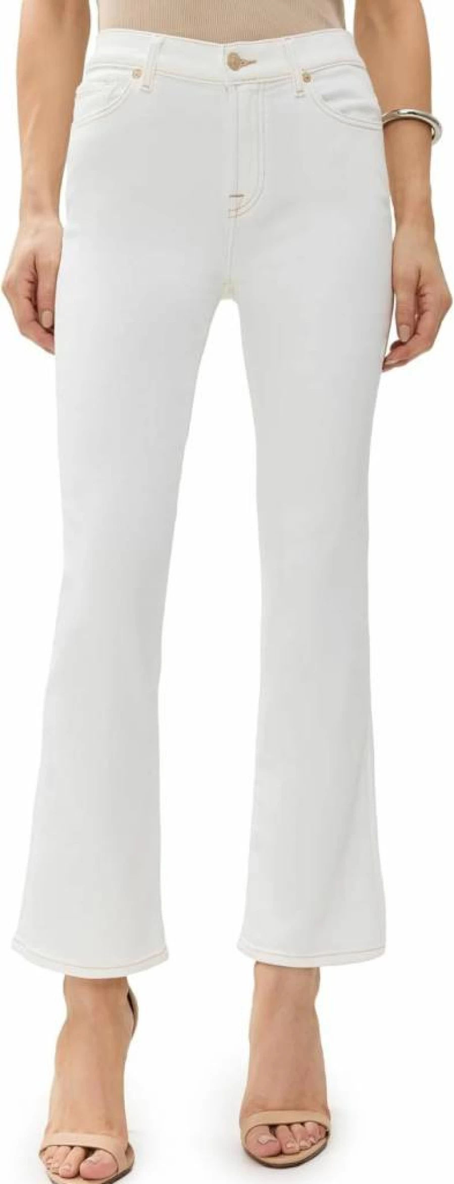 7 For All Mankind Women's Daisy Ankle Bootcut Cropped Jeans - High-Rise Stretch Denim Bootleg Pants