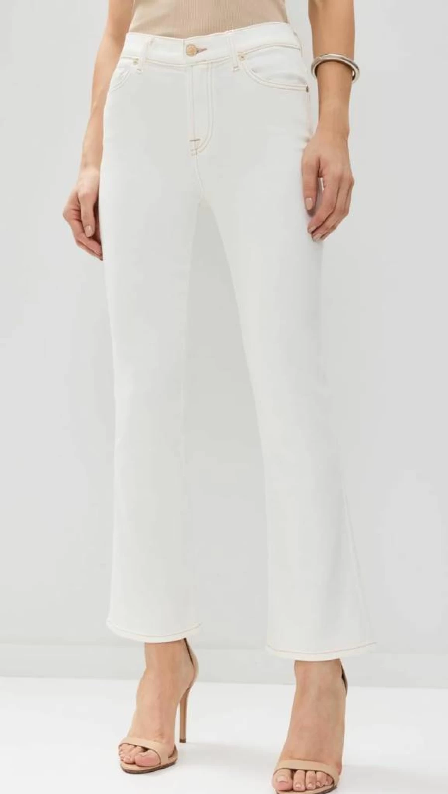 7 For All Mankind Women's Daisy Ankle Bootcut Cropped Jeans - High-Rise Stretch Denim Bootleg Pants