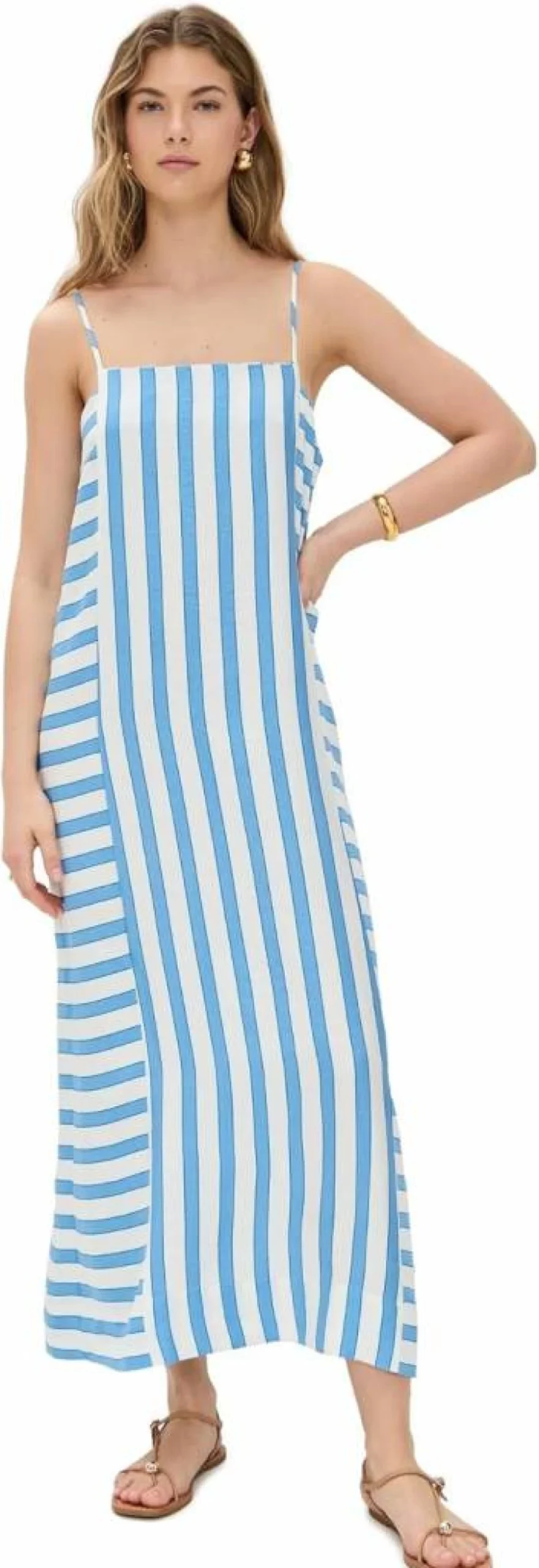 MINKPINK Women's Nimue Striped Midi Dress - Floral Print Summer Beach Dress with Ruffled Sleeves