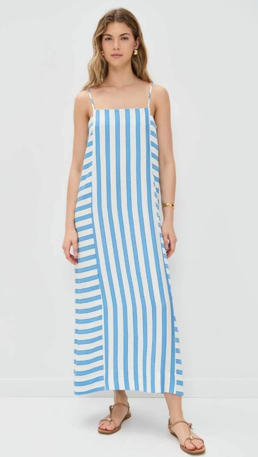 MINKPINK Women's Nimue Striped Midi Dress - Floral Print Summer Beach Dress with Ruffled Sleeves