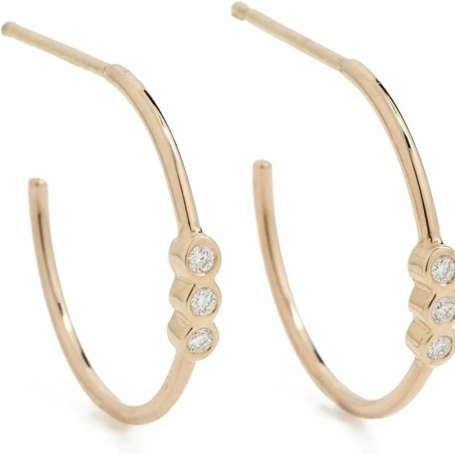ZOE CHICCO 14K Gold Diamond Hoop Earrings for Women - Bezel Set Triple Diamond Hinged Hoops