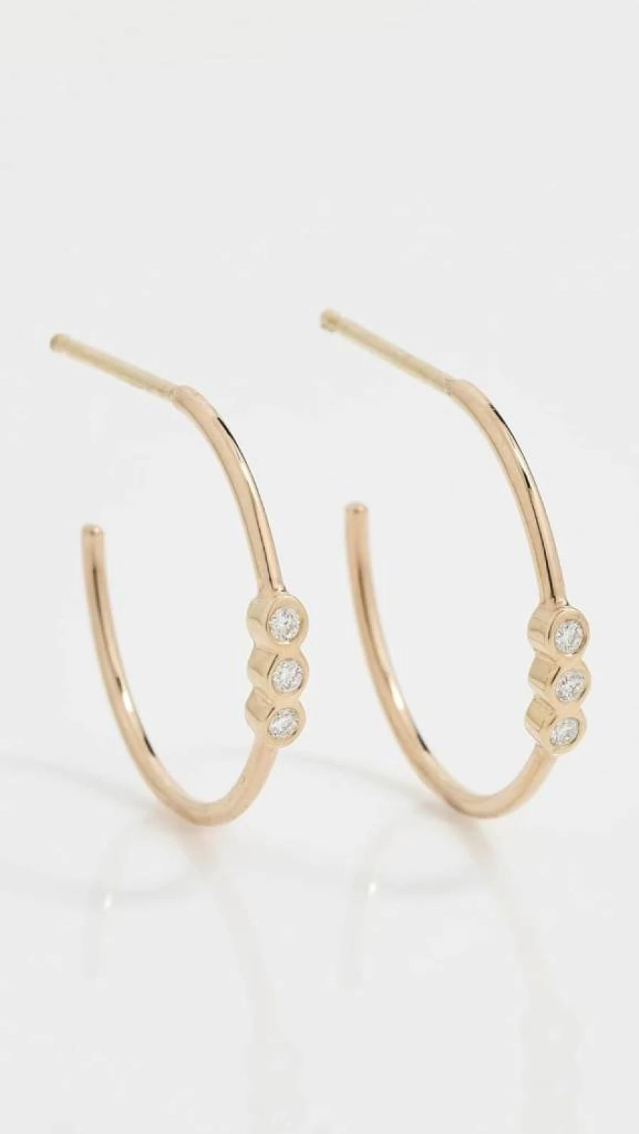 ZOE CHICCO 14K Gold Diamond Hoop Earrings for Women - Bezel Set Triple Diamond Hinged Hoops