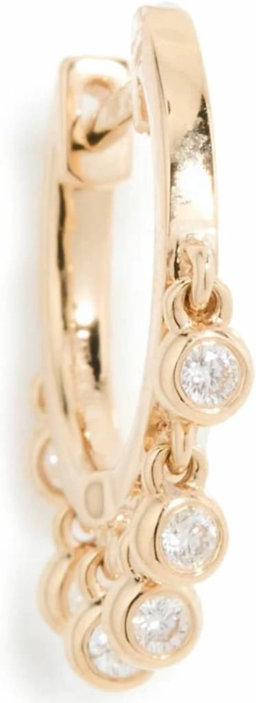 EF Collection 14K Gold Single Diamond Bezel Drop Huggie Earrings for Women