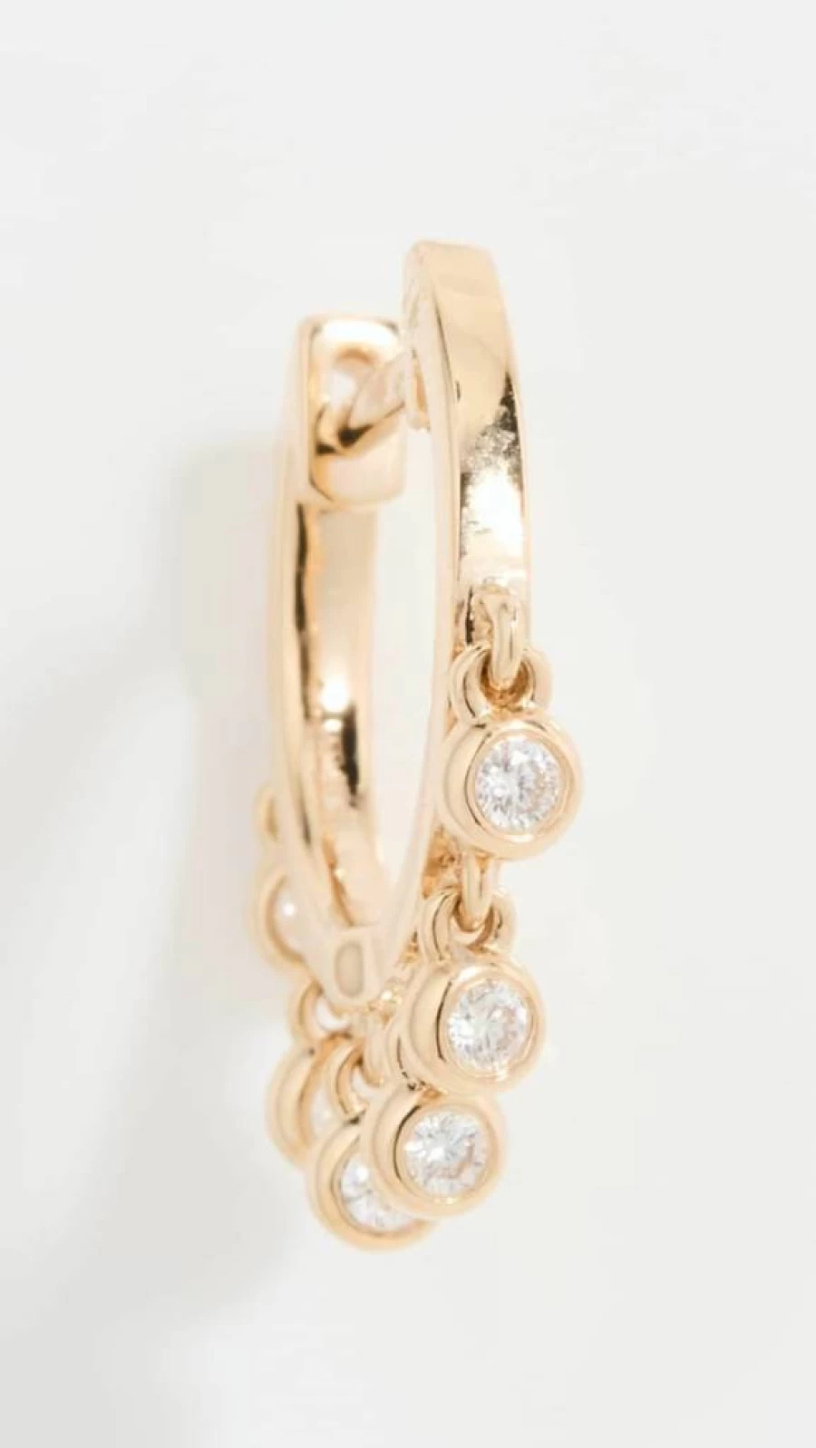 EF Collection 14K Gold Single Diamond Bezel Drop Huggie Earrings for Women
