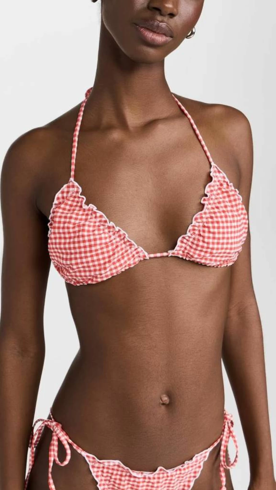 Good American Women's Gingham Print Bikini Top with Lattice Trim