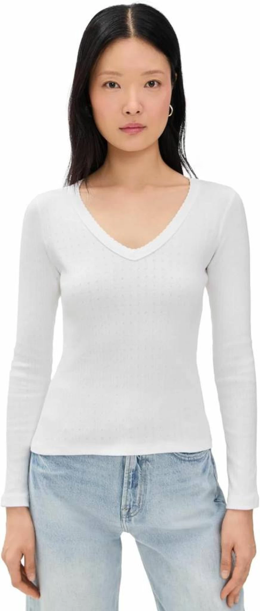 Marea Women's Pointelle Knit Long Sleeve V-Neck Top
