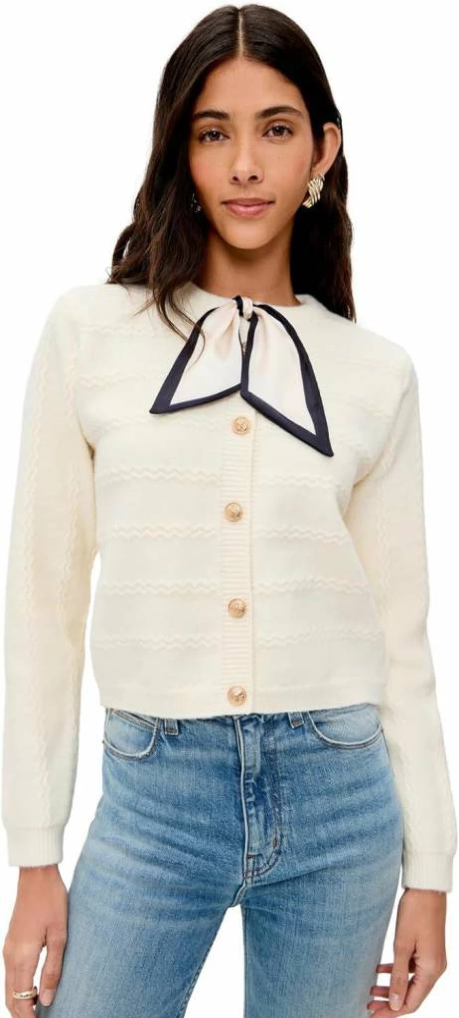 Line & Dot Women's Agnes Striped Knit Scarf Sweater - Soft Oversized Pullover with Tassel Detail