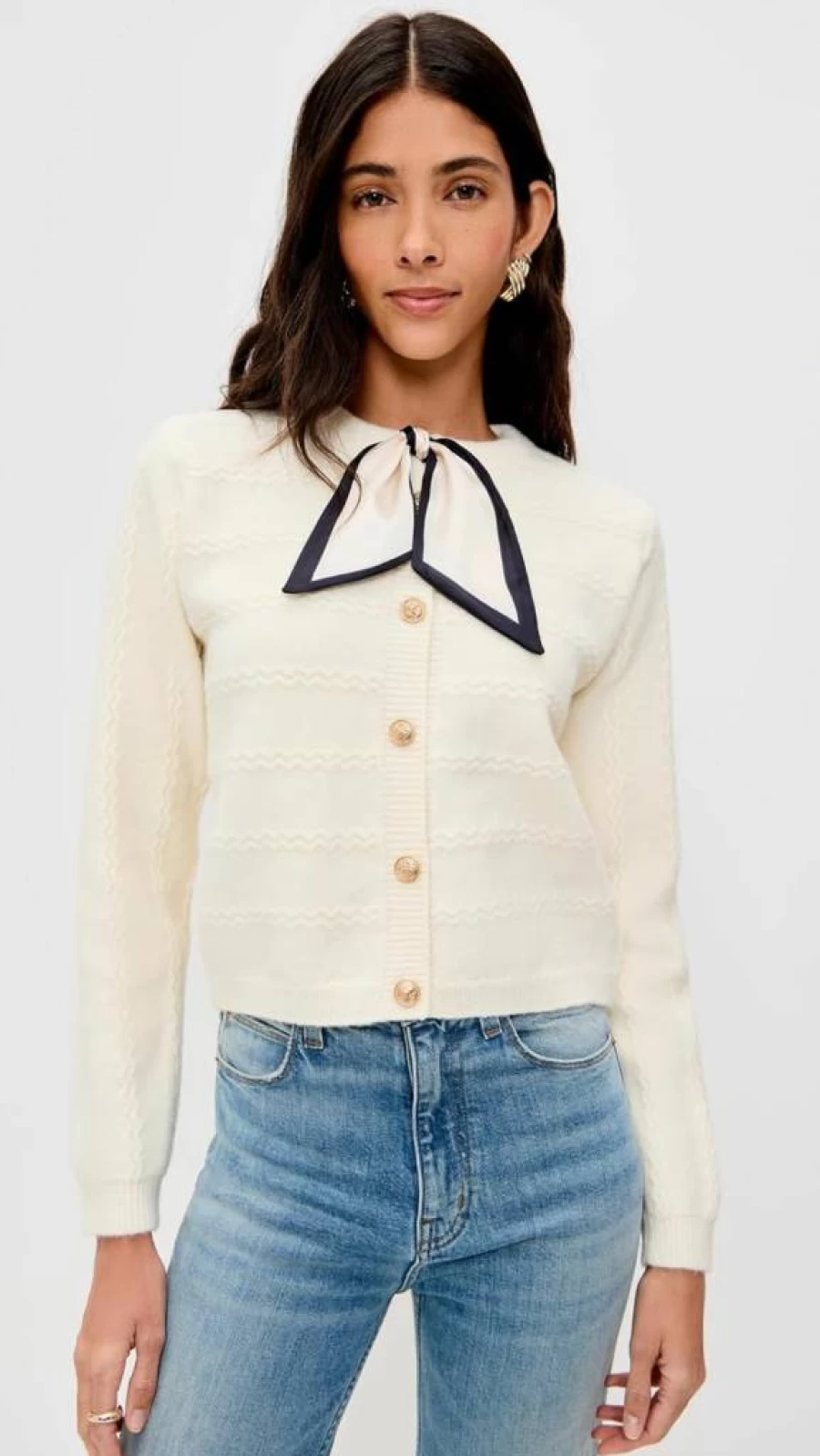 Line & Dot Women's Agnes Striped Knit Scarf Sweater - Soft Oversized Pullover with Tassel Detail