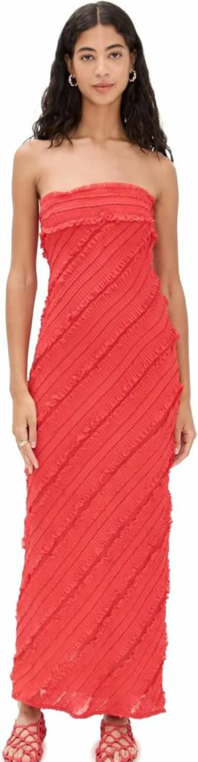 Endless Rose Women's Strapless Ruffled Maxi Dress - Floral Summer Beach Wedding Guest Gown