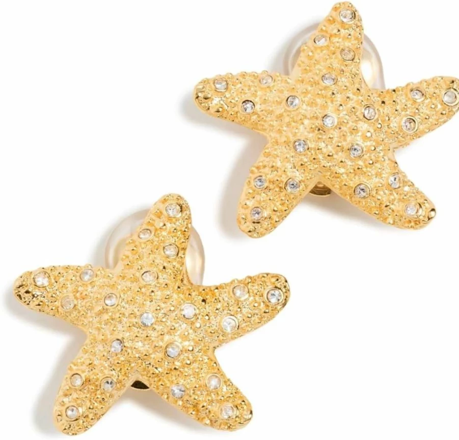 Kenneth Jay Lane Gold-Tone Starfish Clip-On Earrings with Crystal Accents for Women
