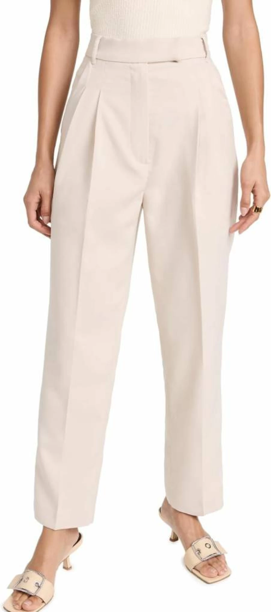 Pixie Market Women's High-Waisted Jaime Pants in Sand - Casual Linen Trousers for Summer