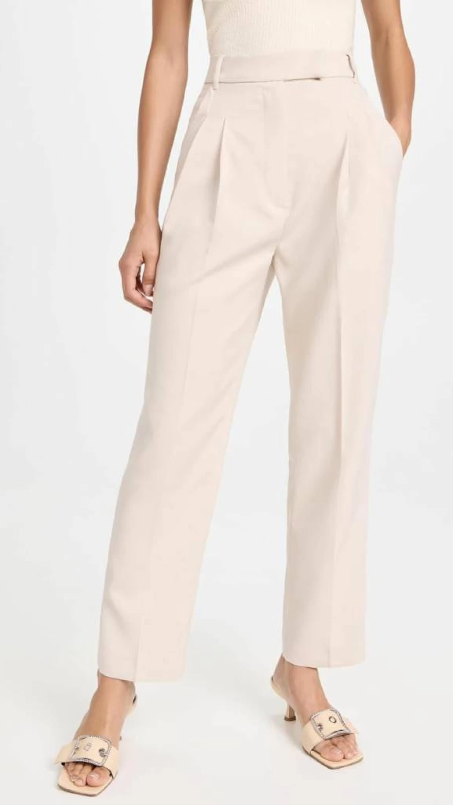Pixie Market Women's High-Waisted Jaime Pants in Sand - Casual Linen Trousers for Summer