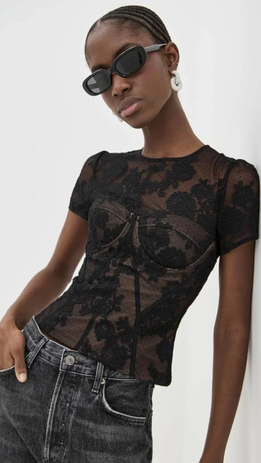 Self Portrait Women's Black Lace Bustier Top - Elegant Corset Style Camisole for Evening Wear