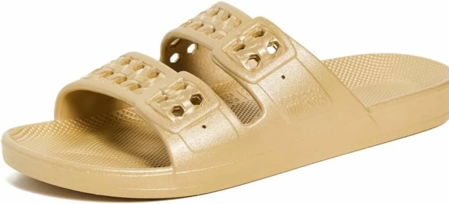 Freedom Moses Women's Paz Metallic Slide Sandals - Shiny Comfortable Summer Slides