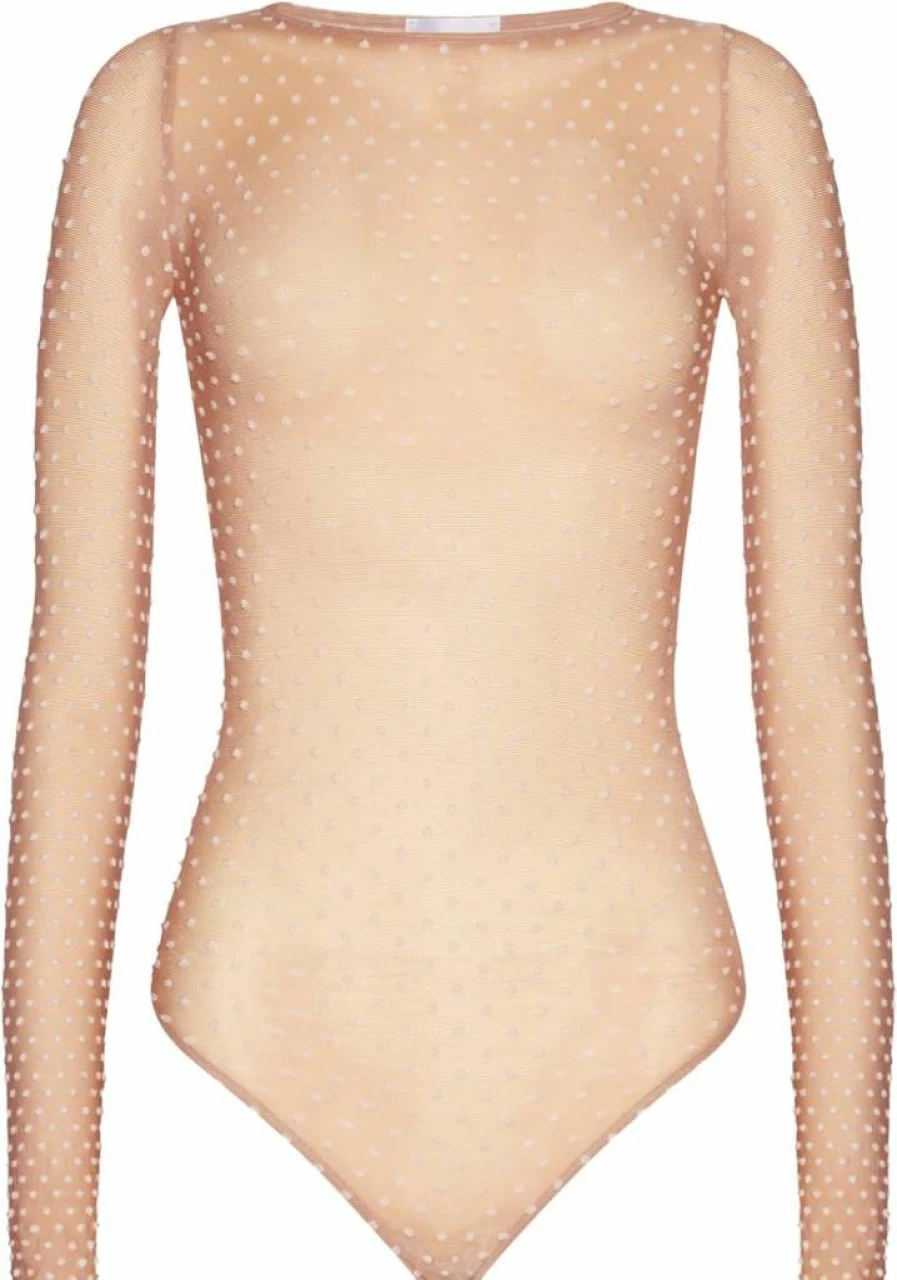 Wolford Women's 3D Knitted Dot Bodysuit - Slim Fit Long Sleeve Sheer to Opaque Straight Neckline Dots String Body
