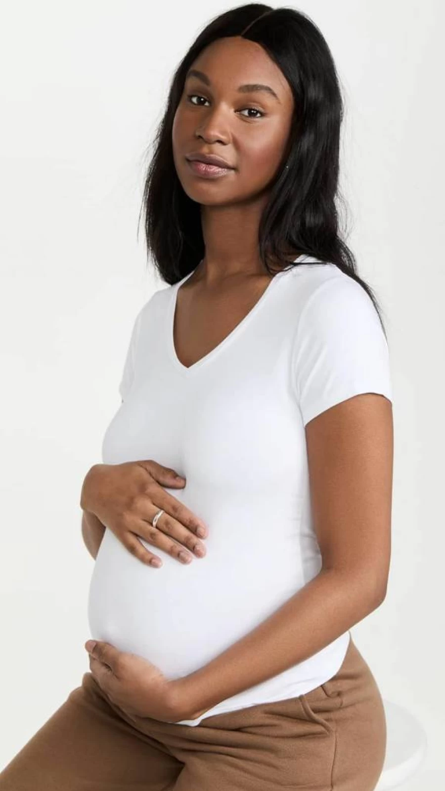 Ingrid & Isabel Women's Maternity Basic Short Sleeve V-Neck T-Shirt for Pregnancy Comfort