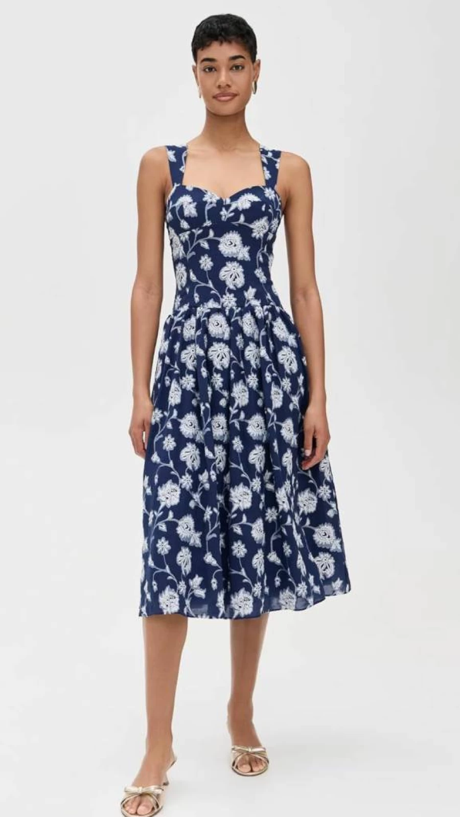 Amanda Uprichard Women's Abernathy Dress - Elegant Floral Print Summer Midi Dress with V-Neck and Ruffle Sleeves