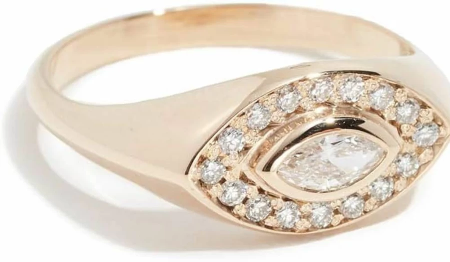 ZOE CHICCO 14K Yellow Gold Marquis Cut Signet Ring for Women - Elegant Minimalist Band