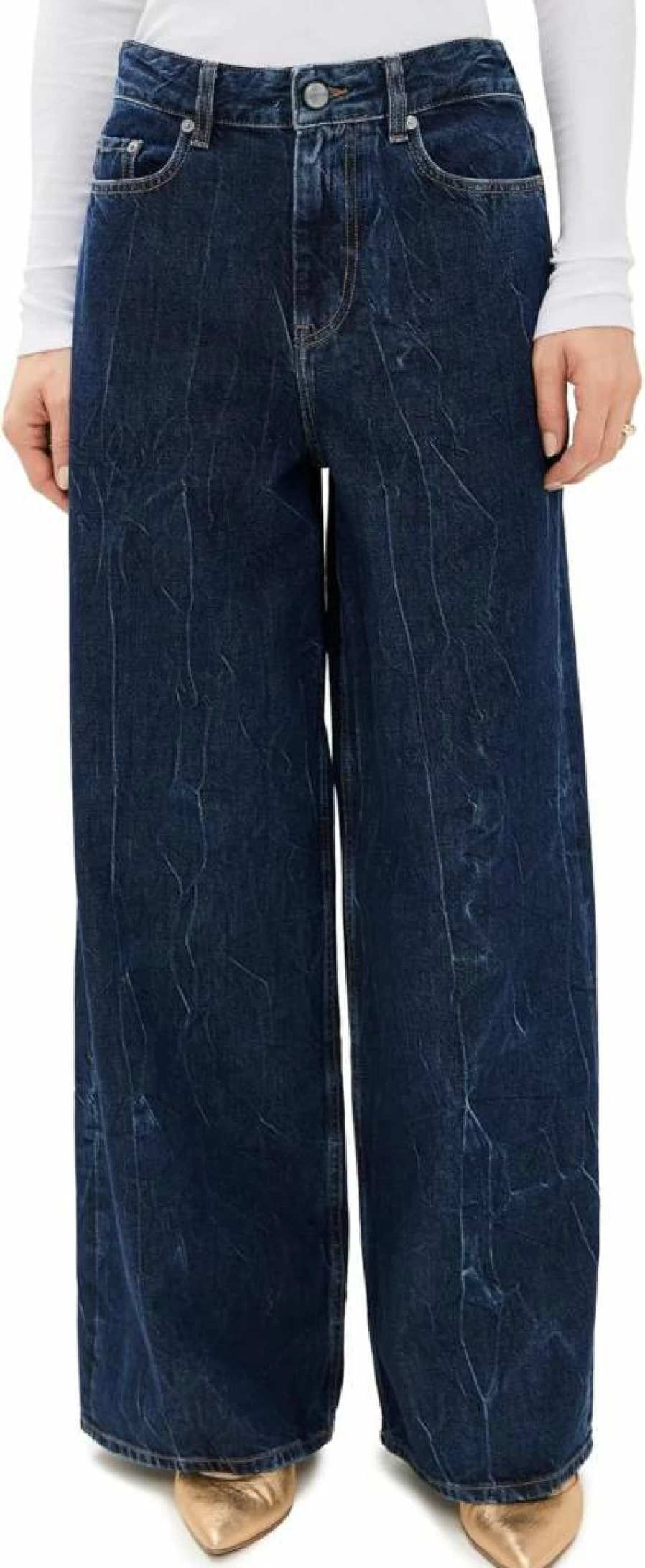 Ganni Women's Crinkled Future Denim Marri Jeans - High-Waisted Distressed Vintage Style