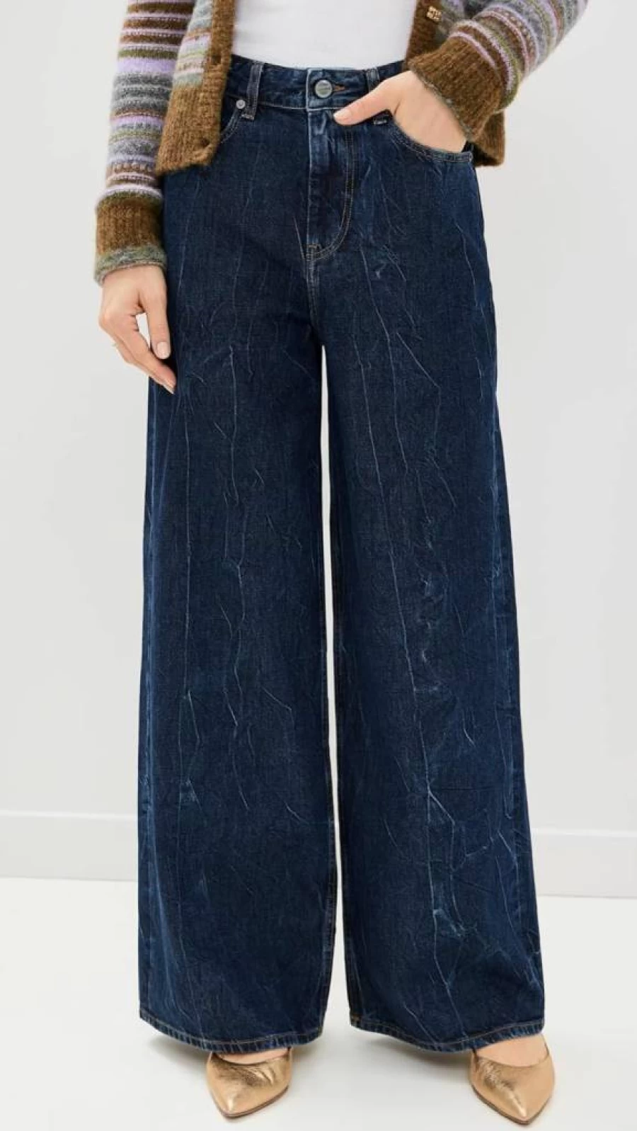 Ganni Women's Crinkled Future Denim Marri Jeans - High-Waisted Distressed Vintage Style