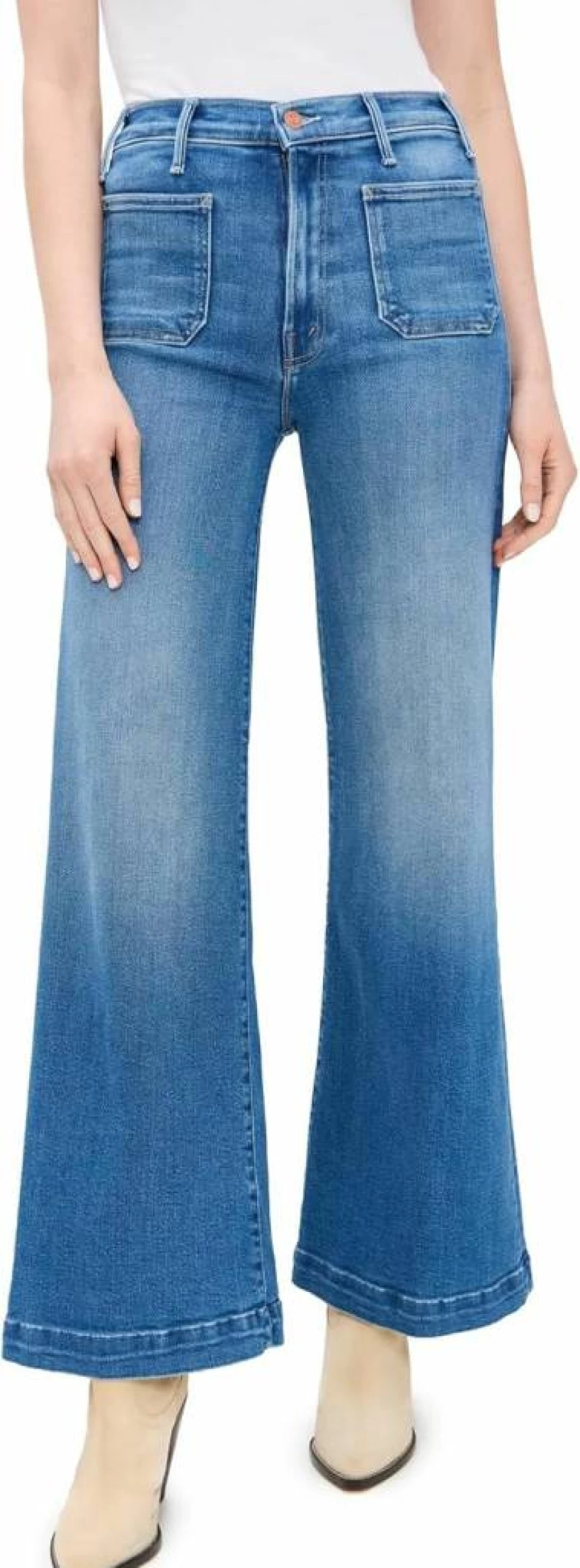 MOTHER Women's Hustler Roller Patch Pocket Distressed Sneaker Jeans