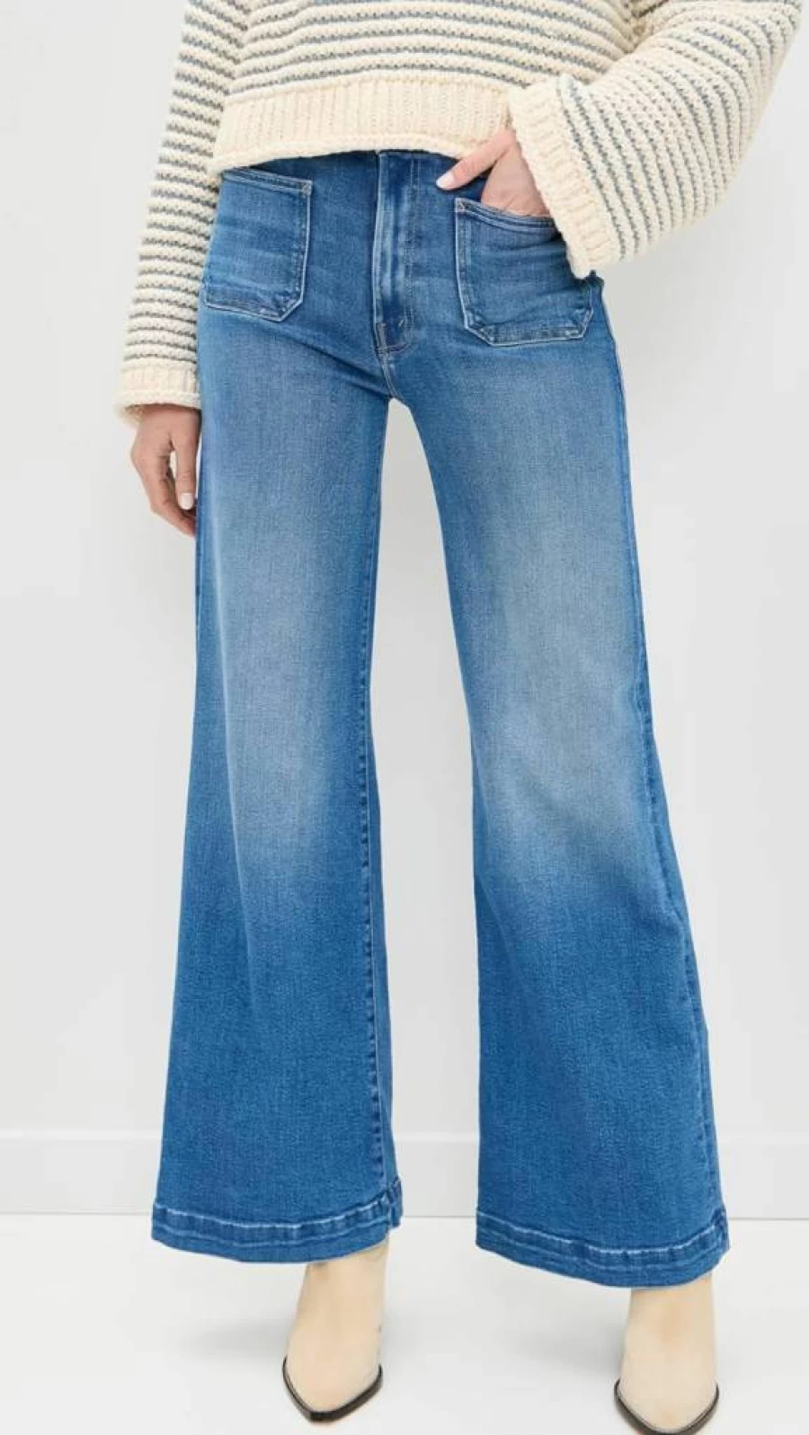 MOTHER Women's Hustler Roller Patch Pocket Distressed Sneaker Jeans