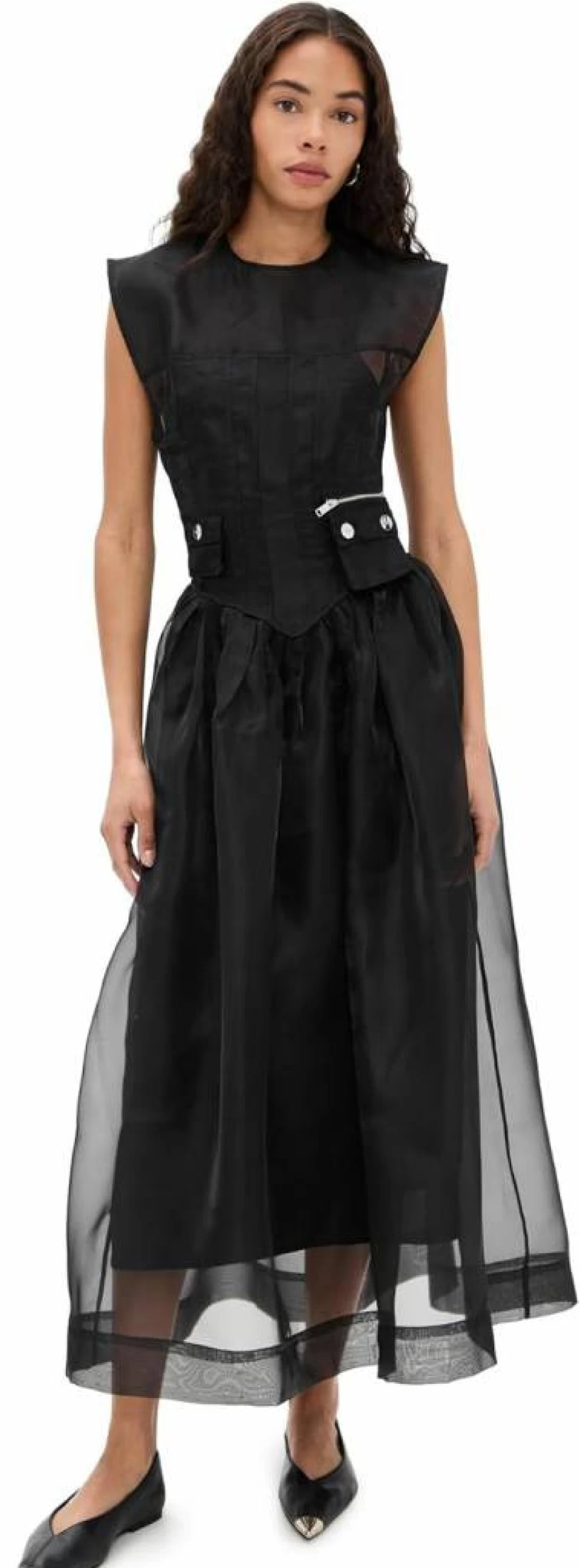 Ganni Women's Organza Corset Dress - Elegant Technical Design for Fashionable Style