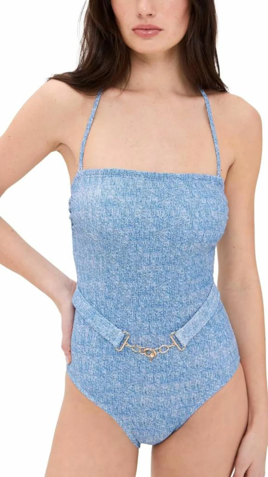 Shoshanna Women's Denim Texture Belted Jumpsuit - Stylish One-Piece Outfit for Women