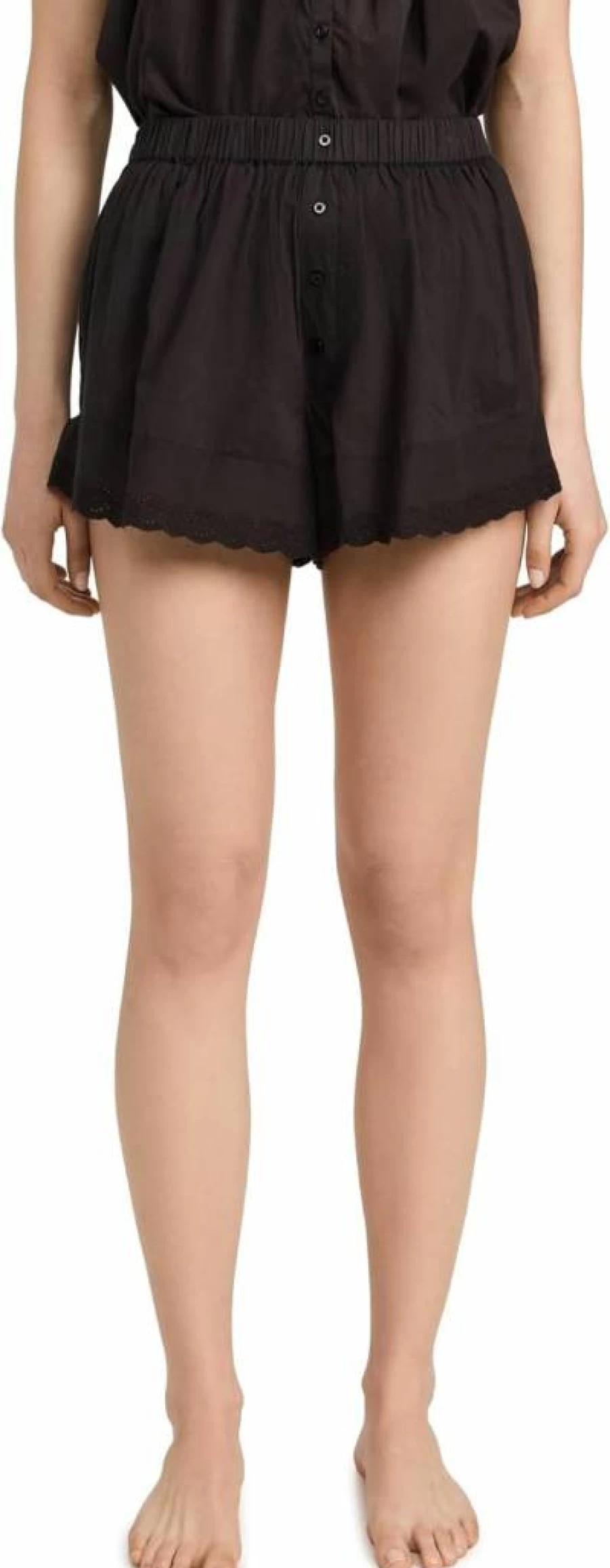 THE GREAT Women's Black Eyelet Tap Shorts - High Waist Casual Summer Shorts