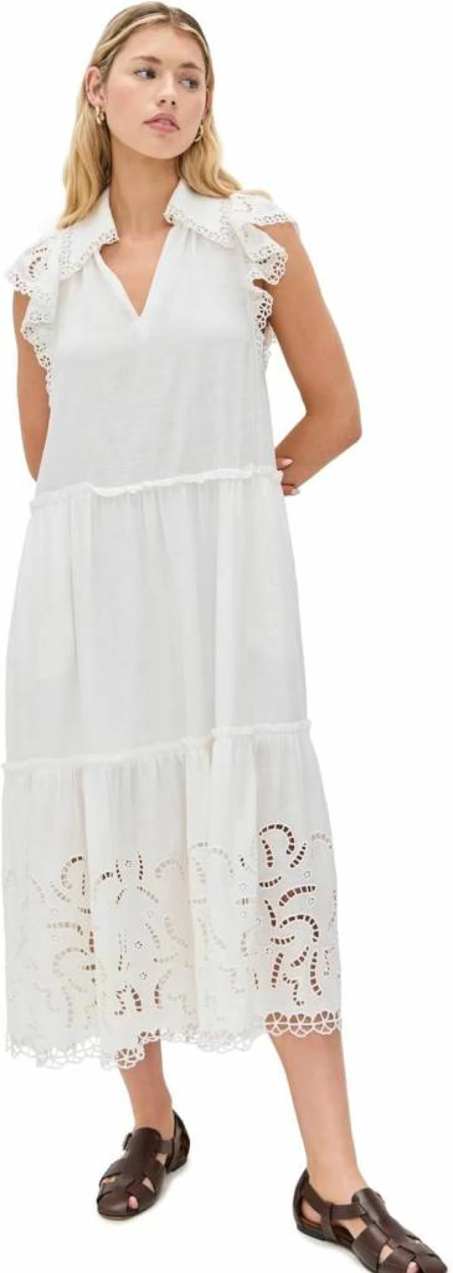 Sea Women's Marja Flutter Sleeve Embroidered Summer Dress - Boho Chic Beachwear