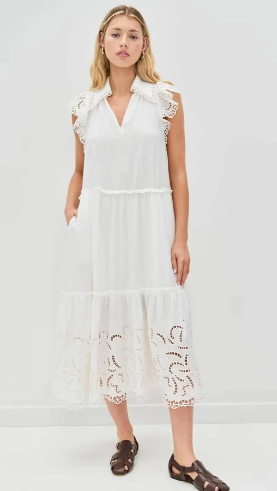 Sea Women's Marja Flutter Sleeve Embroidered Summer Dress - Boho Chic Beachwear