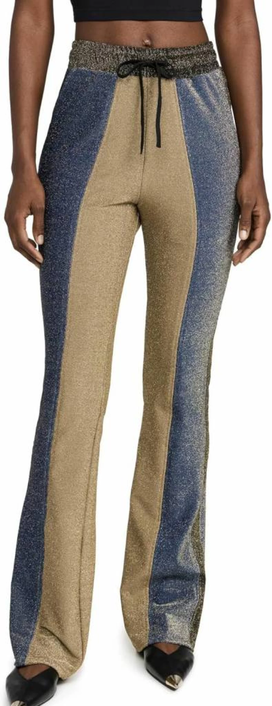 BruceGlen Women's High-Waisted Metallic Track Pants with Drawstring for Comfort & Style